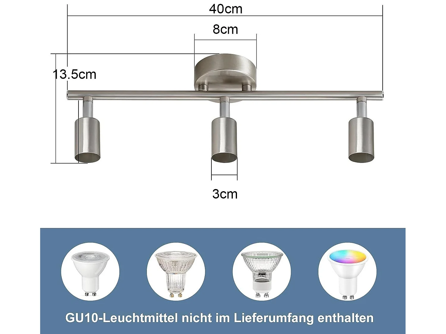 NETTLIFE 3 Spots de plafond couloir moderne GU10 pivotants à 330°lampe rotative en acier inoxydable pour salon chambre cuisine (sans ampoule)