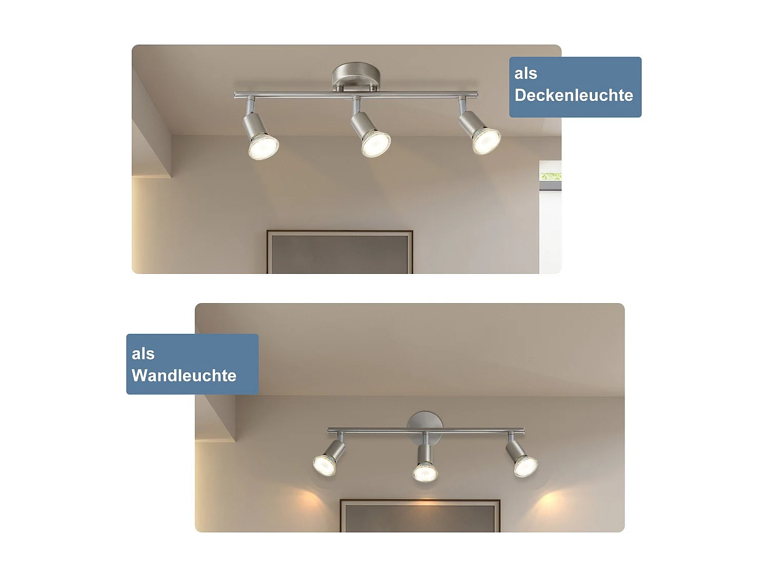 NETTLIFE 3 Spots de plafond couloir moderne GU10 pivotants à 330°lampe rotative en acier inoxydable pour salon chambre cuisine (sans ampoule)