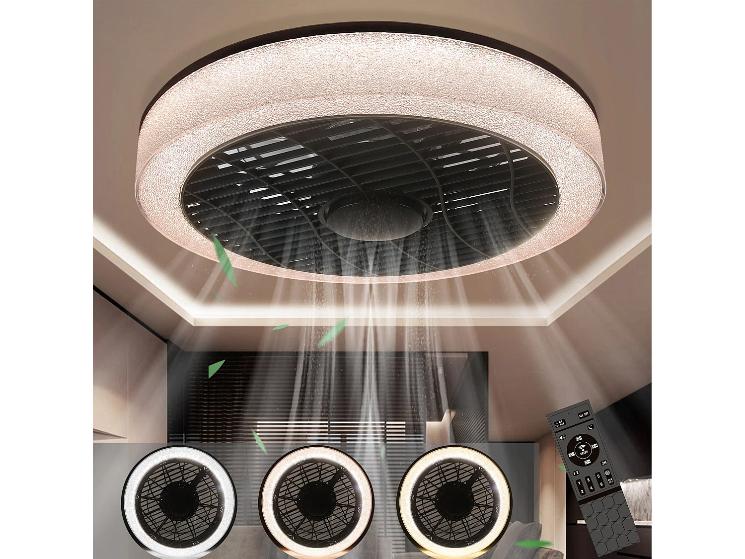 NETTLIFE LED-Deckenventilator mit Licht – 39,5 cm, modern, groß und leise, Fernbedienung, Timer, 34 W, 3000 K-6000 K dimmbar