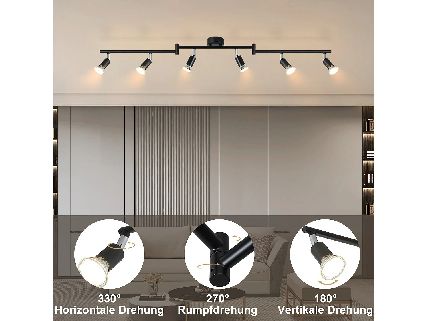 NETTLIFE Opbouwspot - Plafondspot met 6 lichtpunten - GU10 fitting - spots - zwart Plafondlamp - L 108 cm - draaibar - kantelbaar - plafoniere - zonder Lichtborn