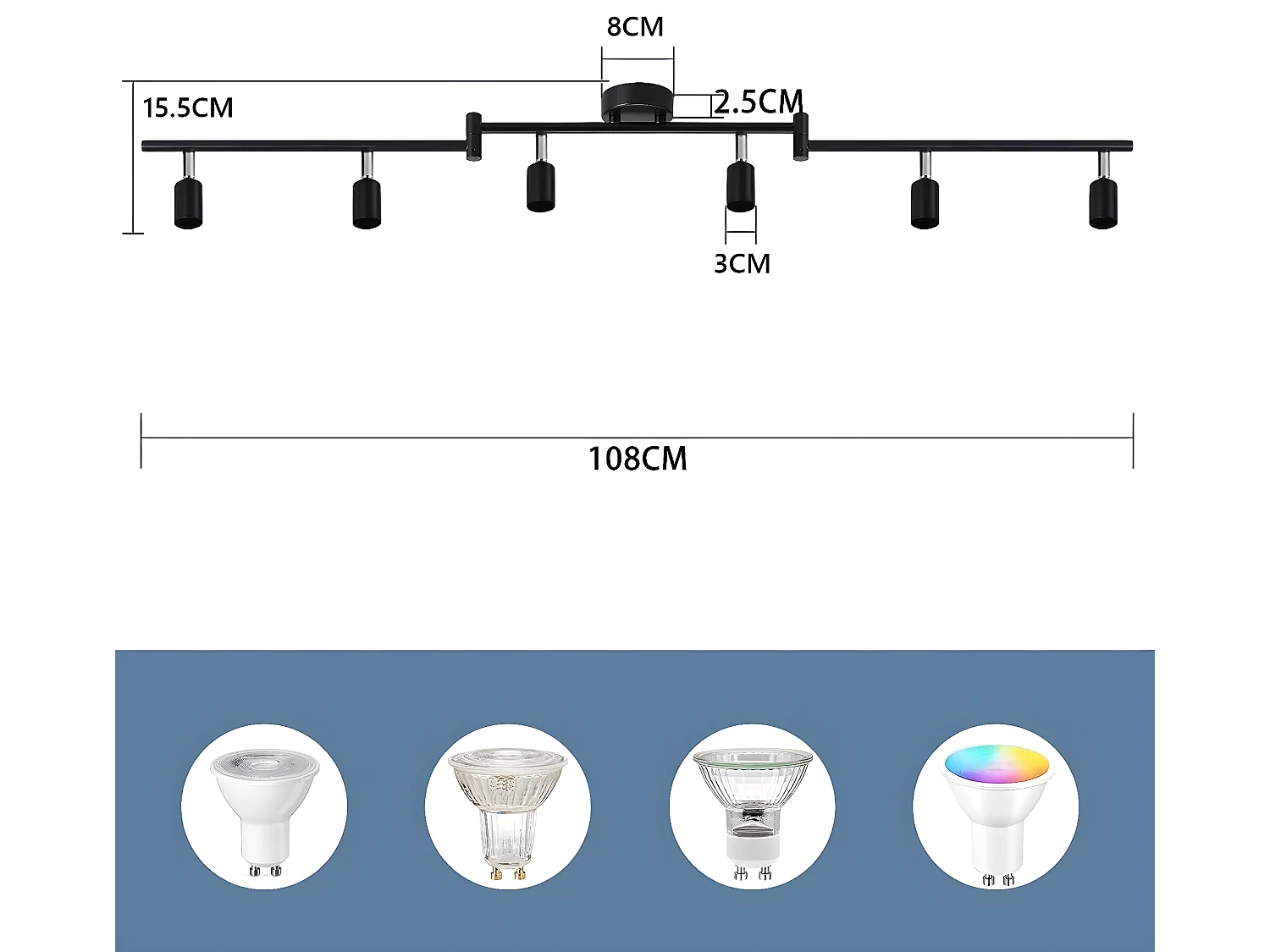 NETTLIFE Opbouwspot - Plafondspot met 6 lichtpunten - GU10 fitting - spots - zwart Plafondlamp - L 108 cm - draaibar - kantelbaar - plafoniere - zonder Lichtborn