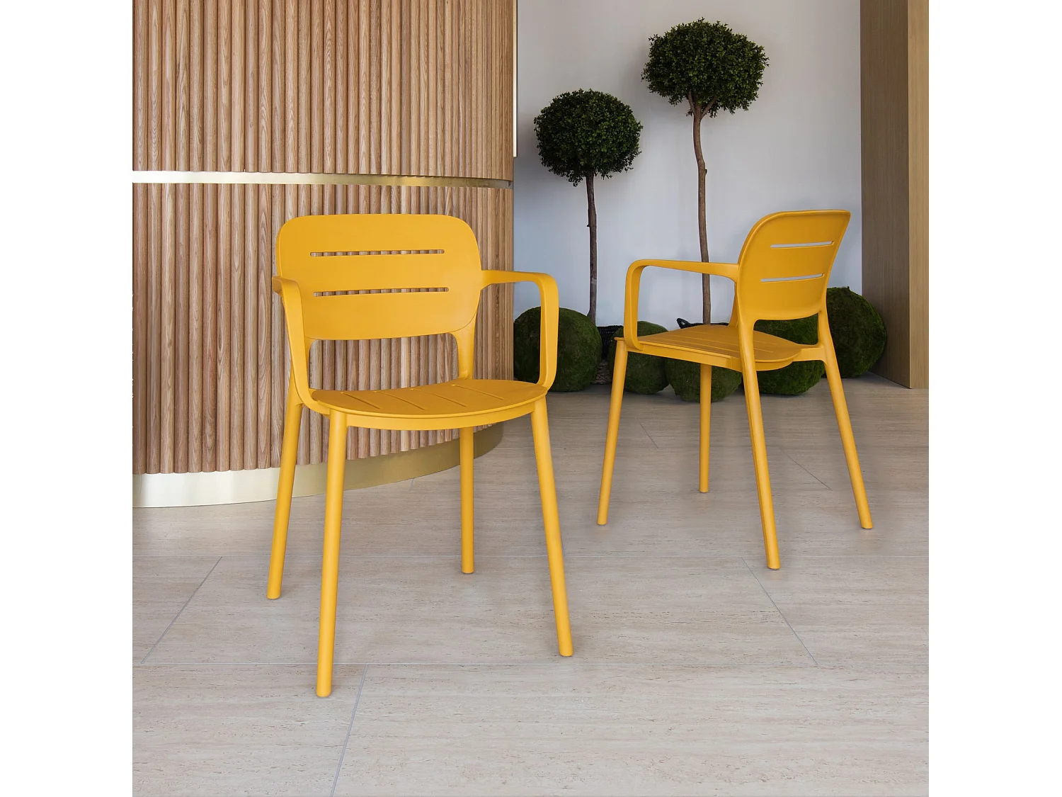 Now's Home - Lot De 4 Fauteuils De Table Jaune Exterieur En Polypropylene