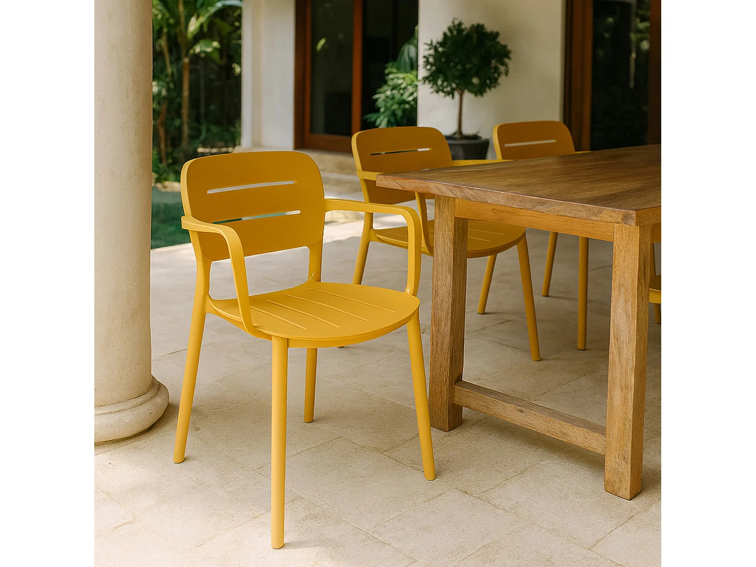 Now's Home - Lot De 4 Fauteuils De Table Jaune Extérieur En Polypropylène