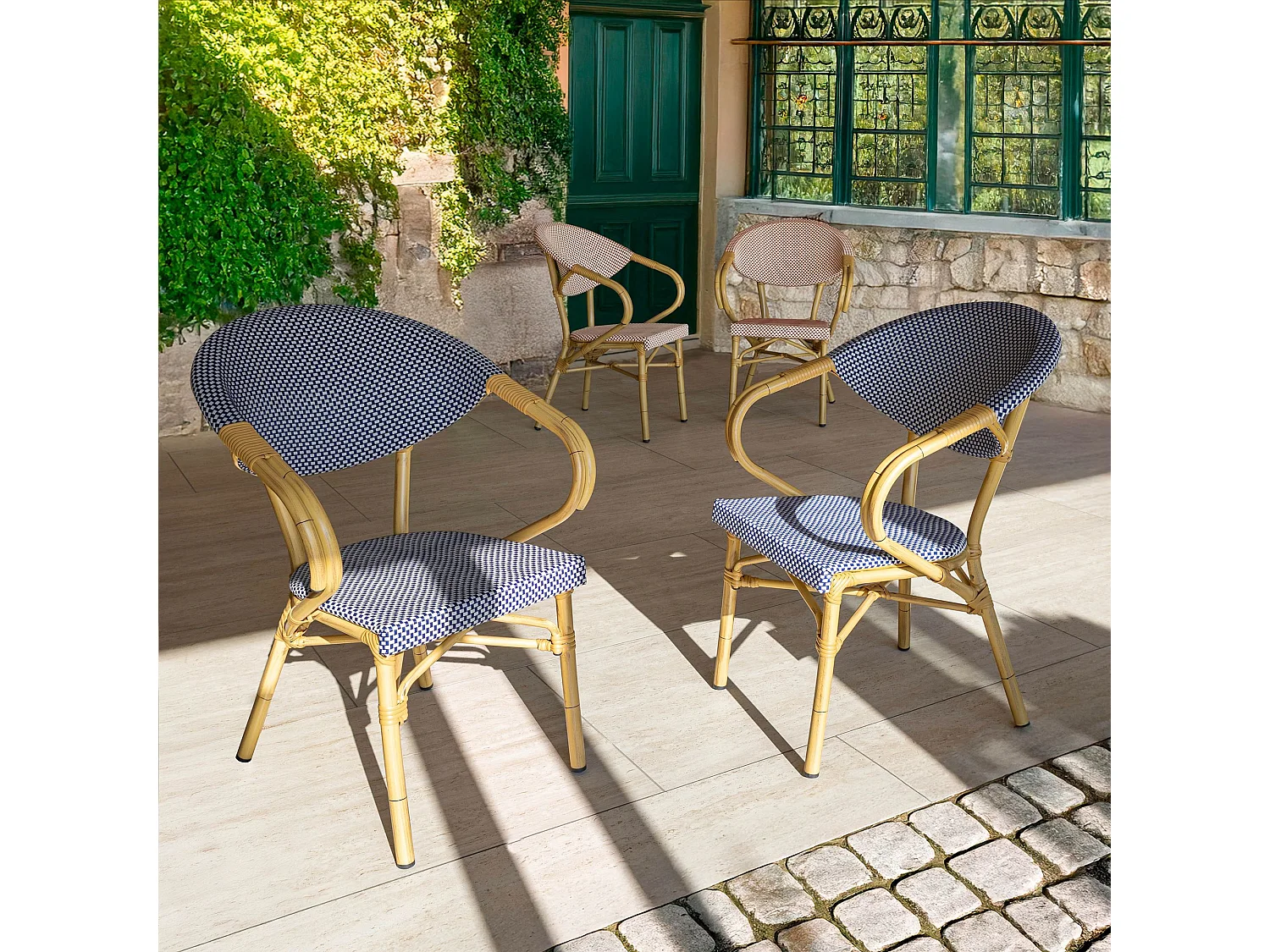 Now's Home - Lot De 2 Fauteuils De Table Exterieur En Textilene Bleu