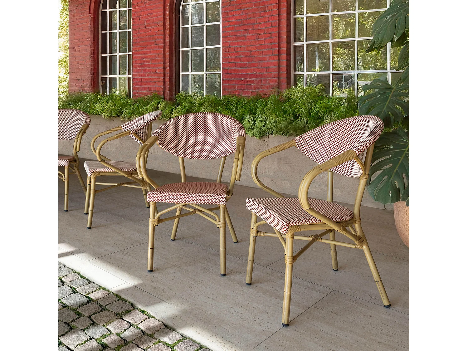 Now's Home - Lot De 2 Fauteuils De Table Exterieur En Textilene Rouge