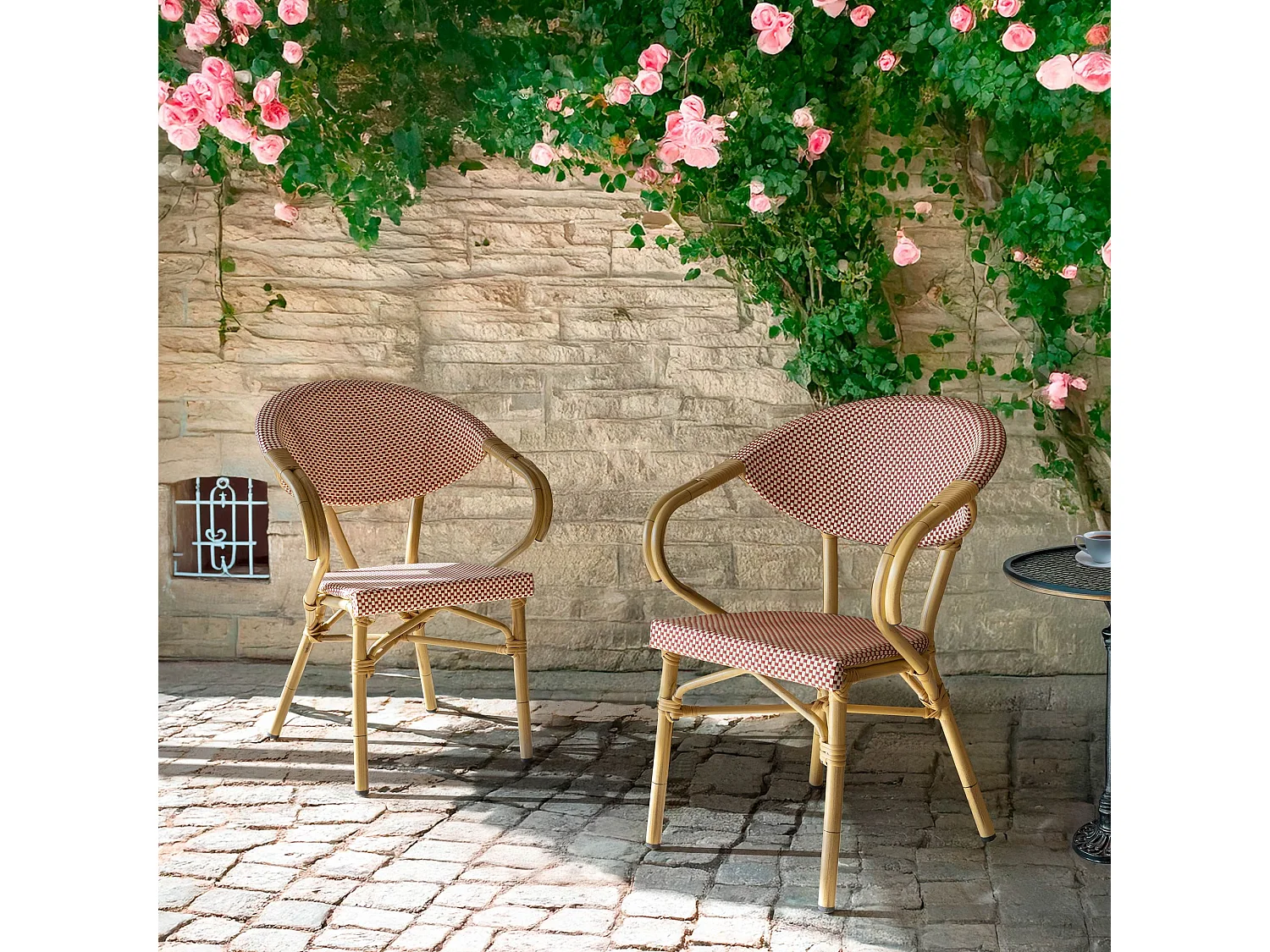 Now's Home - Lot De 2 Fauteuils De Table Exterieur En Textilene Rouge