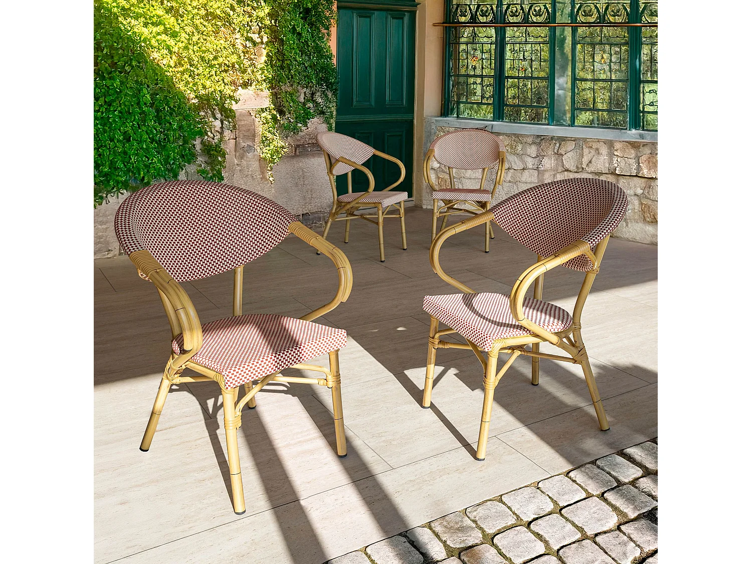 Now's Home - Lot De 2 Chaises D'exterieur Rouge Avec Structure En Aluminium Amalfi