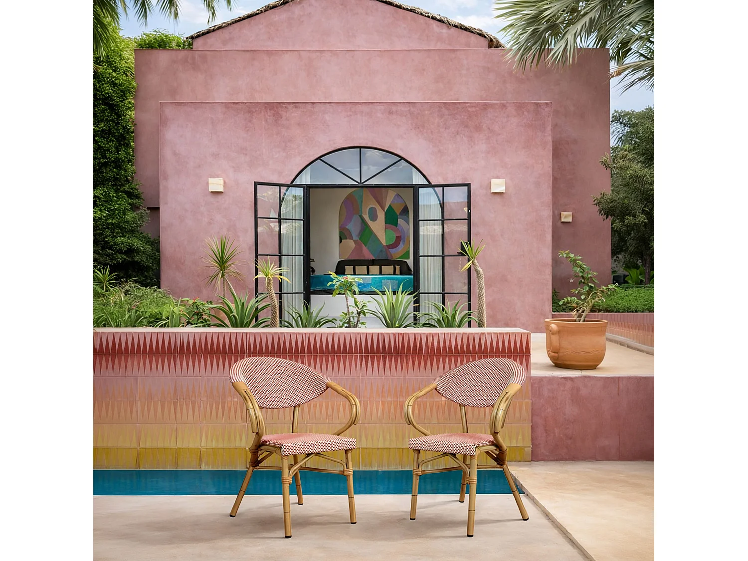 Now's Home - Lot De 2 Fauteuils De Terrasse Rouge Avec Structure En Aluminium Amalfi