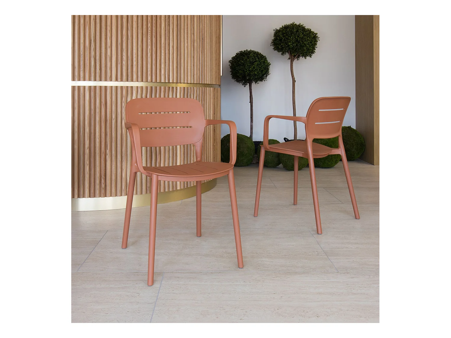 Now's Home - Lot 4 Fauteuils De Table Terracotta Exterieur Polypropylene