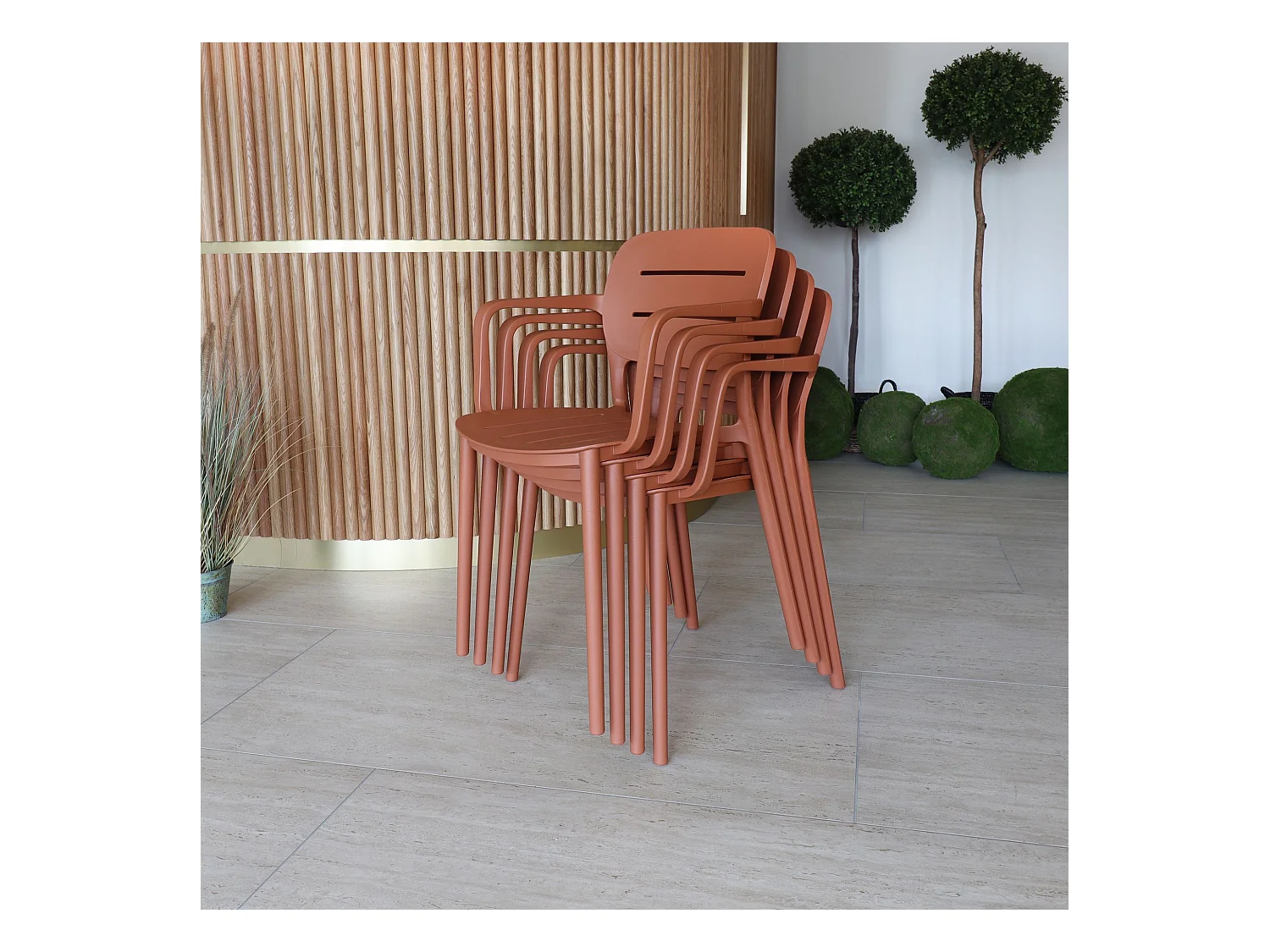 Now's Home - Lot 4 Fauteuils De Table Terracotta Exterieur Polypropylene