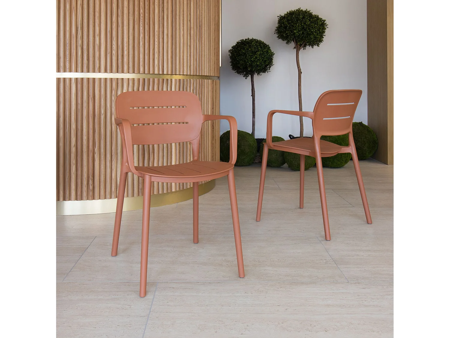 Now's Home - Lot 4 Fauteuils De Table Terracotta Exterieur Polypropylene