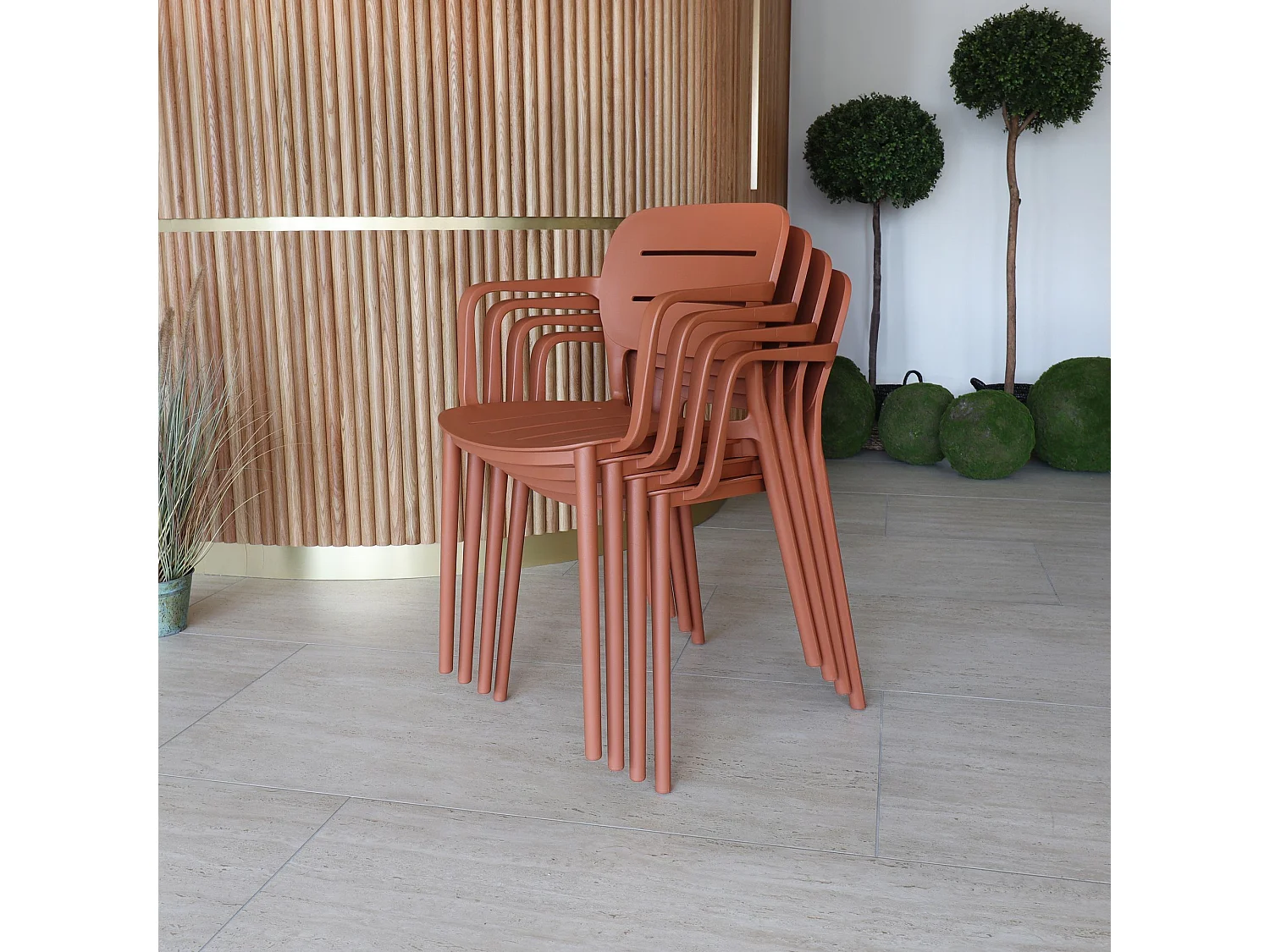 Now's Home - Lot 4 Fauteuils De Table Terracotta Exterieur Polypropylene