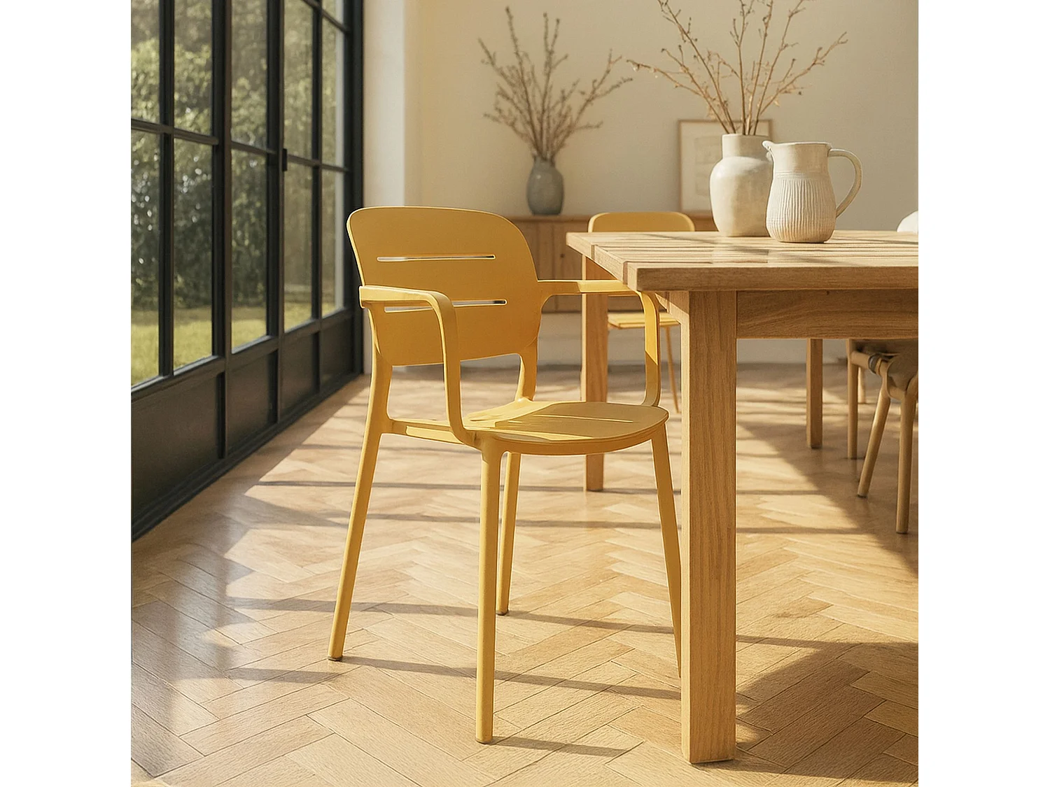 Now's Home - Lot De 4 Fauteuils De Table  Jaune En Polypropylene