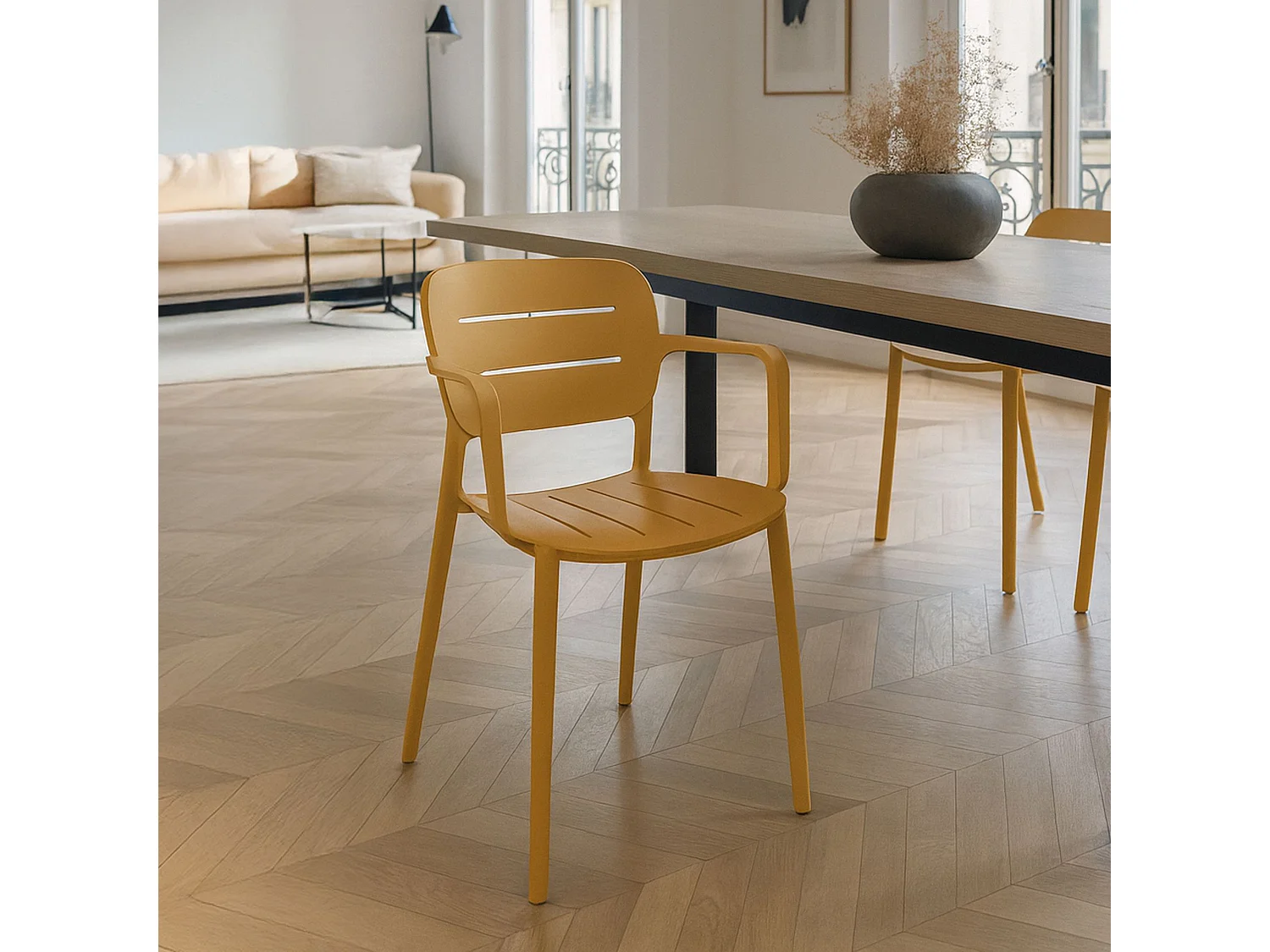 Now's Home - Lot De 4 Fauteuils De Table  Jaune En Polypropylene