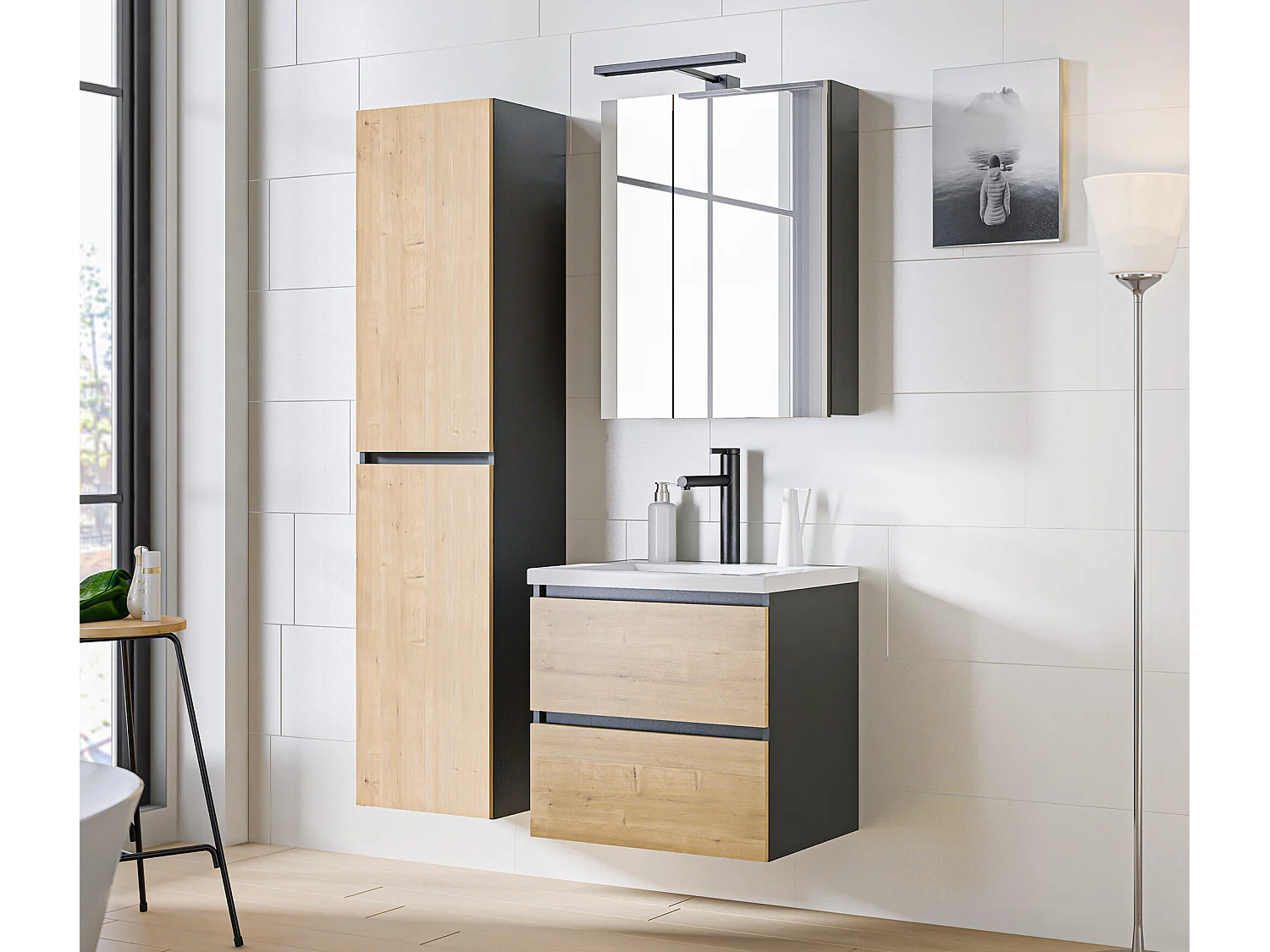 Armoire Sous Lavabos MONAKO CUW60 2D 60x46x57 Grisfoncé