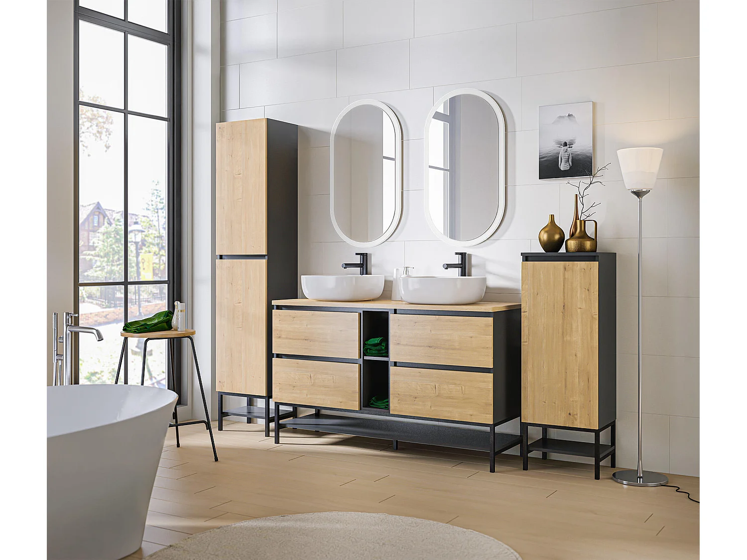 Armoire Sous Lavabos MONAKO CUW60 2D 60x46x57 Grisfoncé