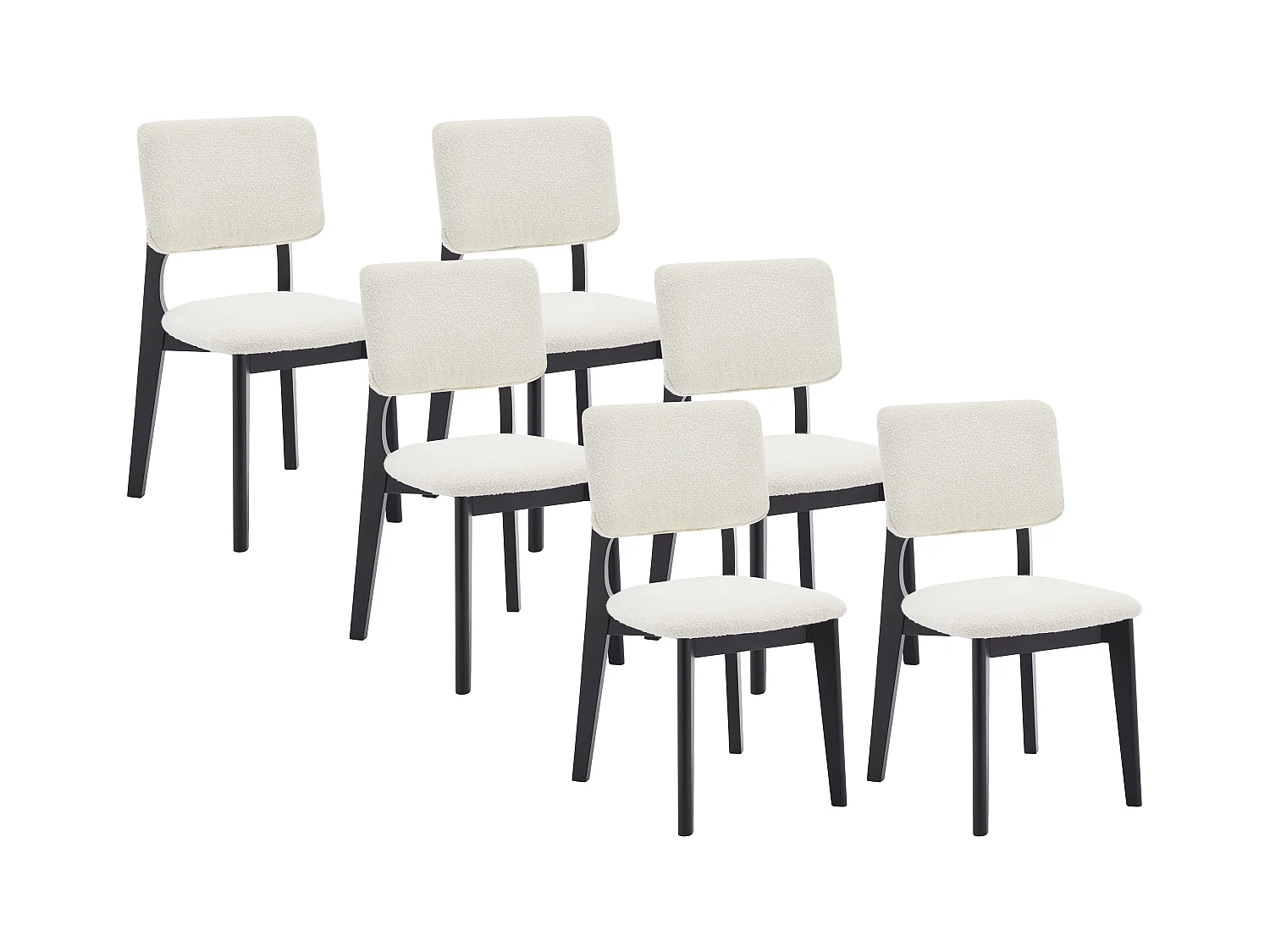 Lot de 6 chaises en tissu bouclette et bois d'hévéa - Blanc et Noir - JASMENA