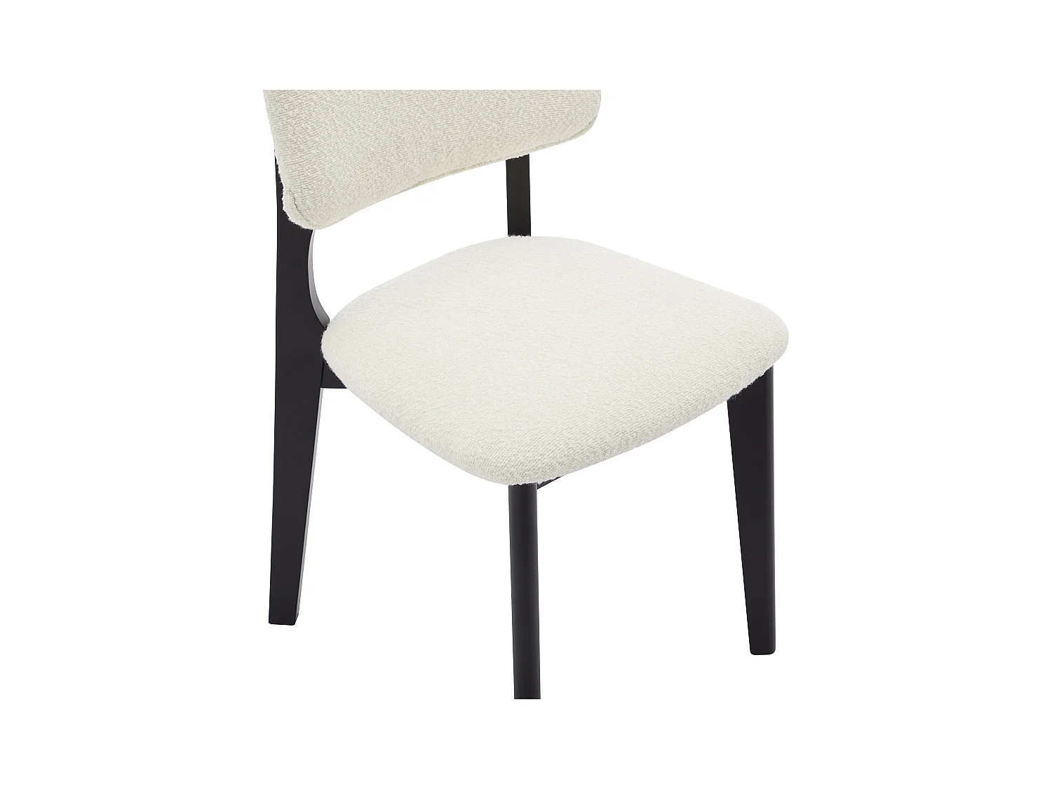 Lot de 6 chaises en tissu bouclette et bois d'hévéa - Blanc et Noir - JASMENA