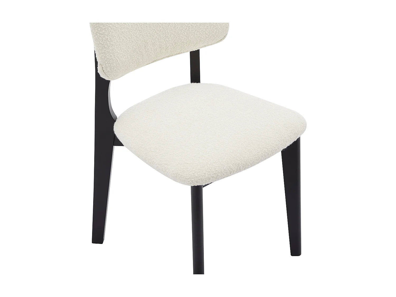 Lot de 6 chaises en tissu bouclette et bois d'hévéa - Blanc et Noir - JASMENA