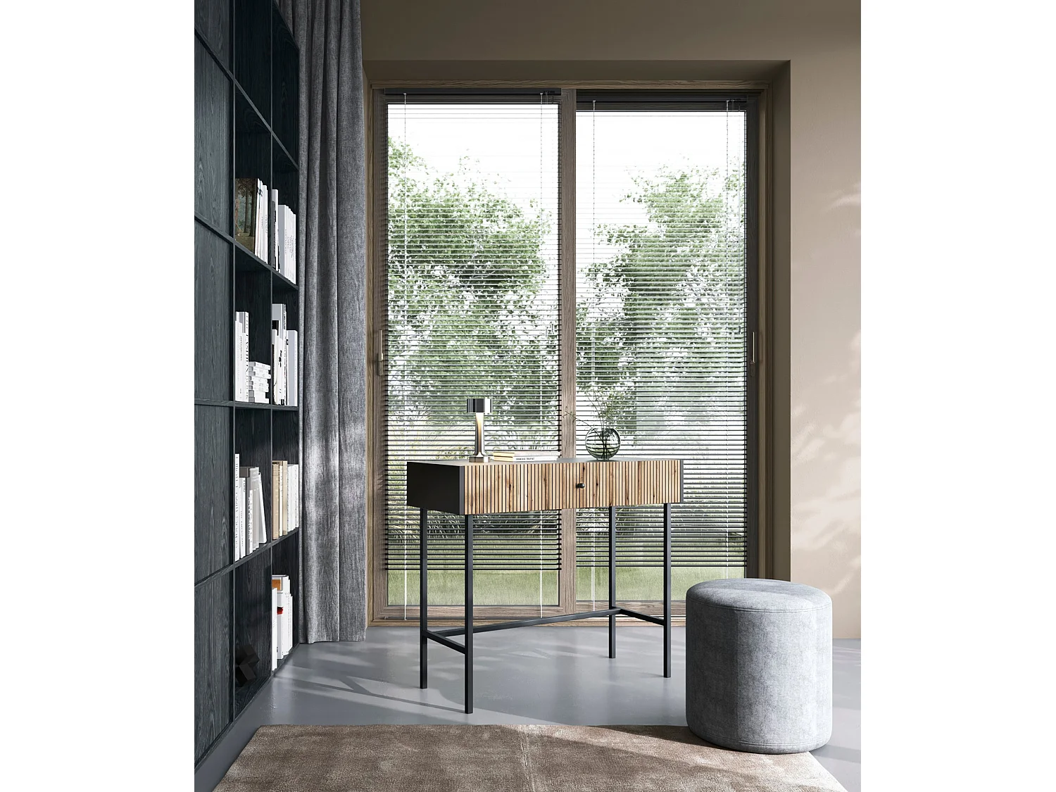 Coiffeuse - avec tiroir - 93 cm - noir / aspect chêne clair - DIVENOS