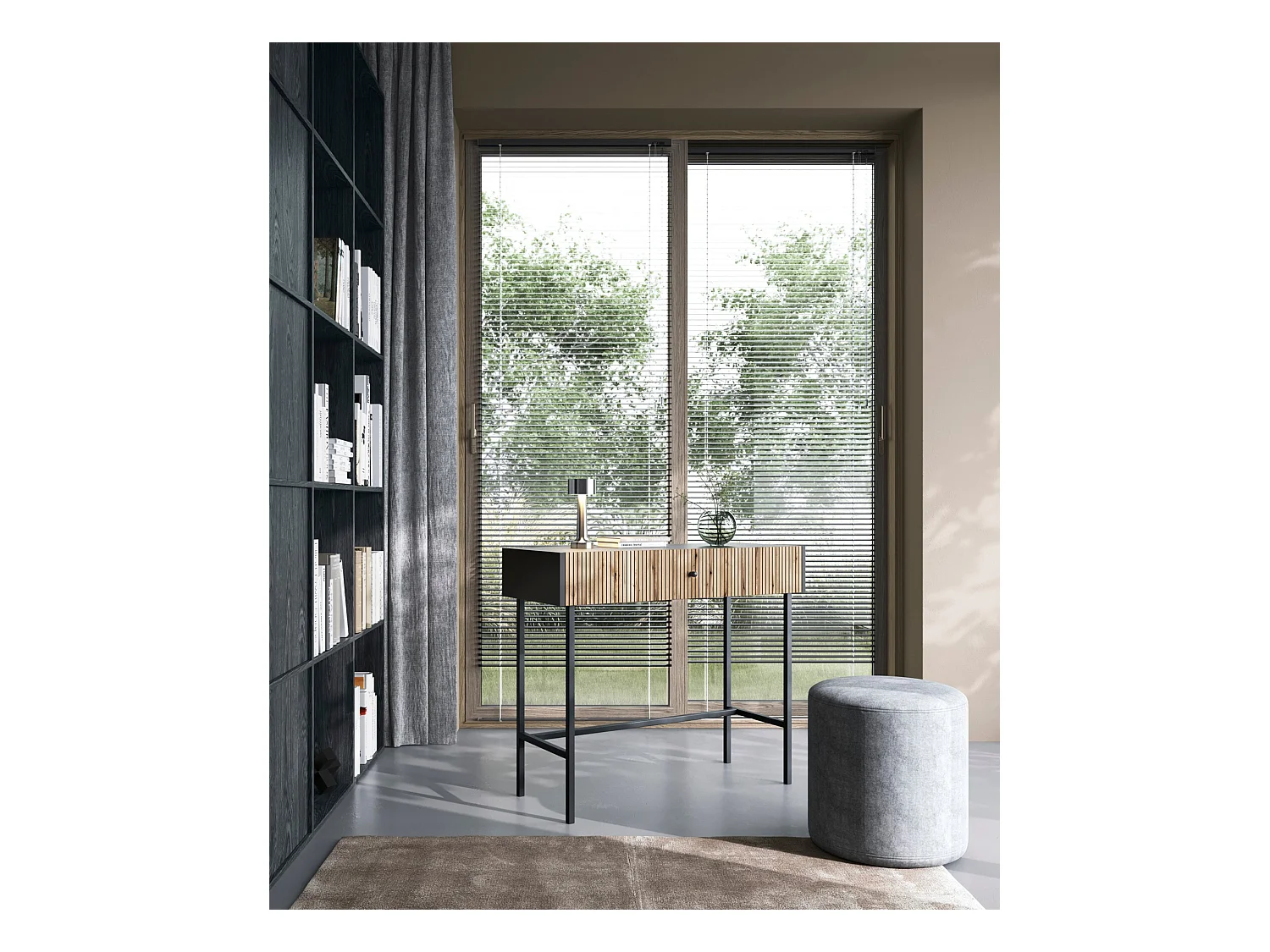 Coiffeuse - avec tiroir - 93 cm - noir / aspect chêne clair - DIVENOS