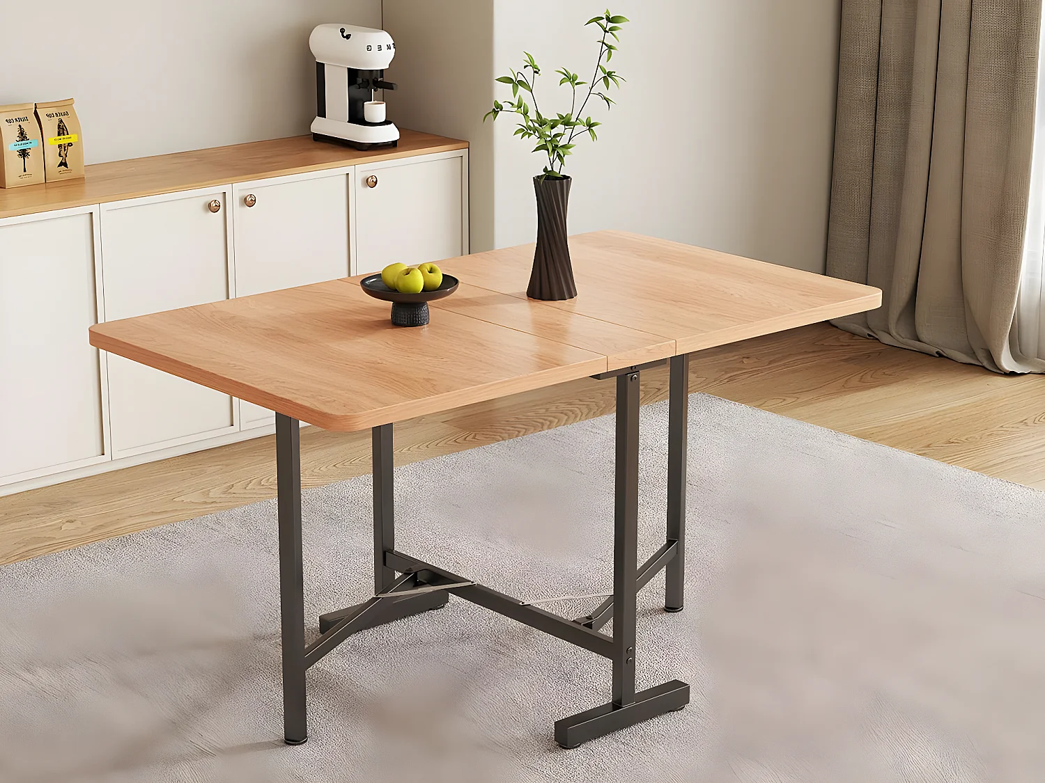 Table à manger pliable en MDF - 120 x 80 cm - adaptée pour 4 à 6 personnes - Naturel