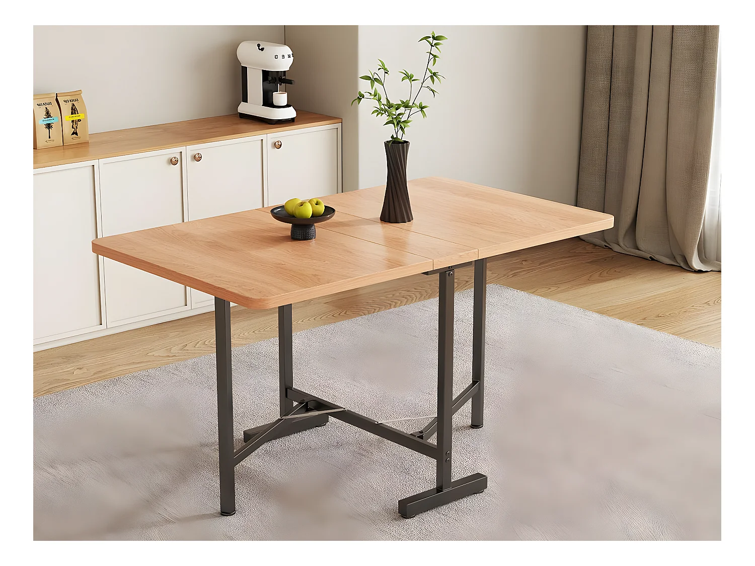Table à manger pliable en MDF - 120 x 80 cm - adaptée pour 4 à 6 personnes - Naturel