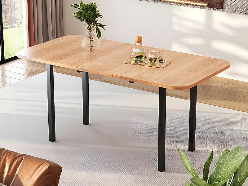 Table à manger extensible en MDF - 120/160 x 80 cm - adaptée pour 4 à 6 personnes - Naturel
