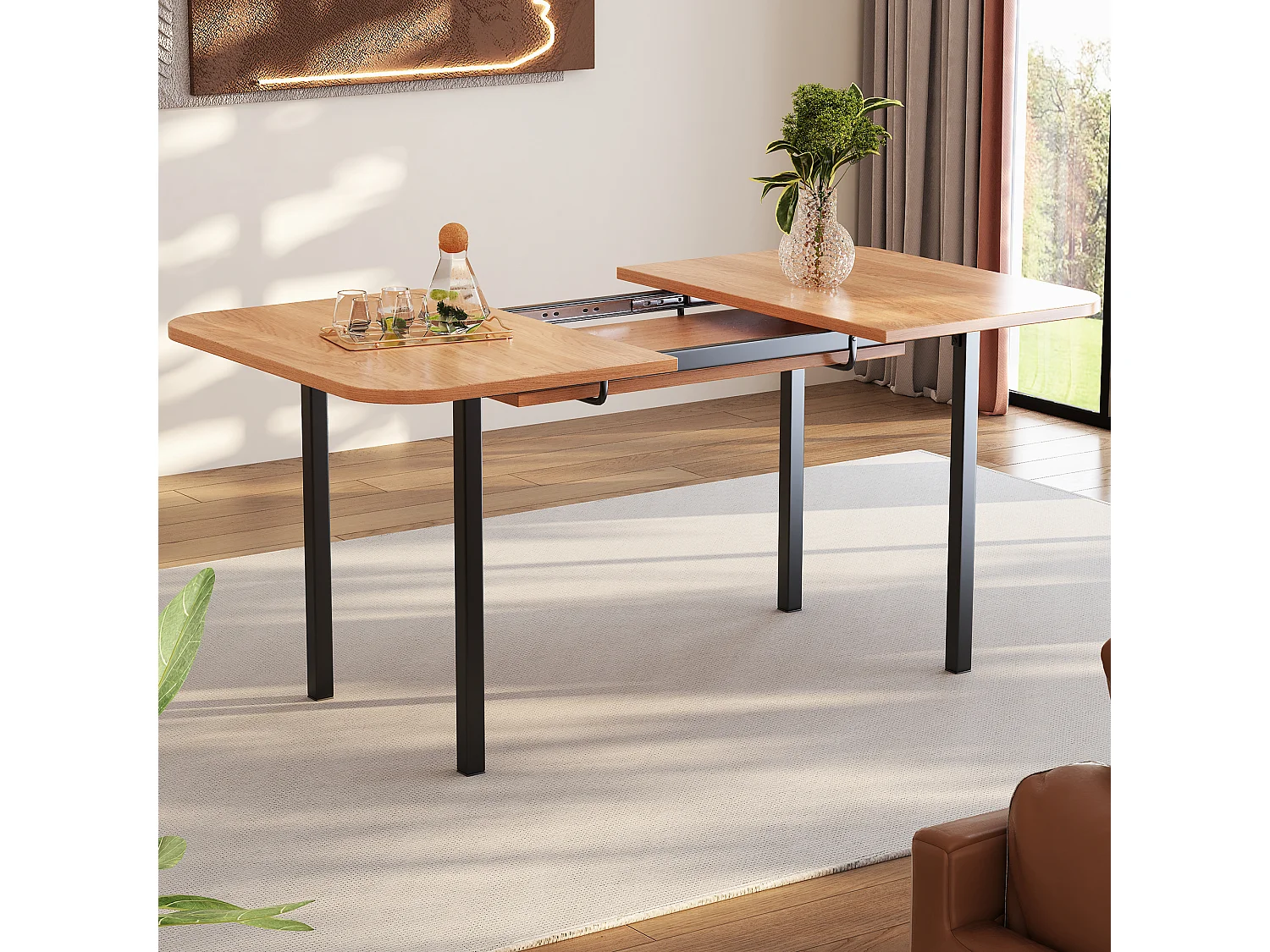 Table à manger extensible en MDF - 120/160 x 80 cm - adaptée pour 4 à 6 personnes - Naturel