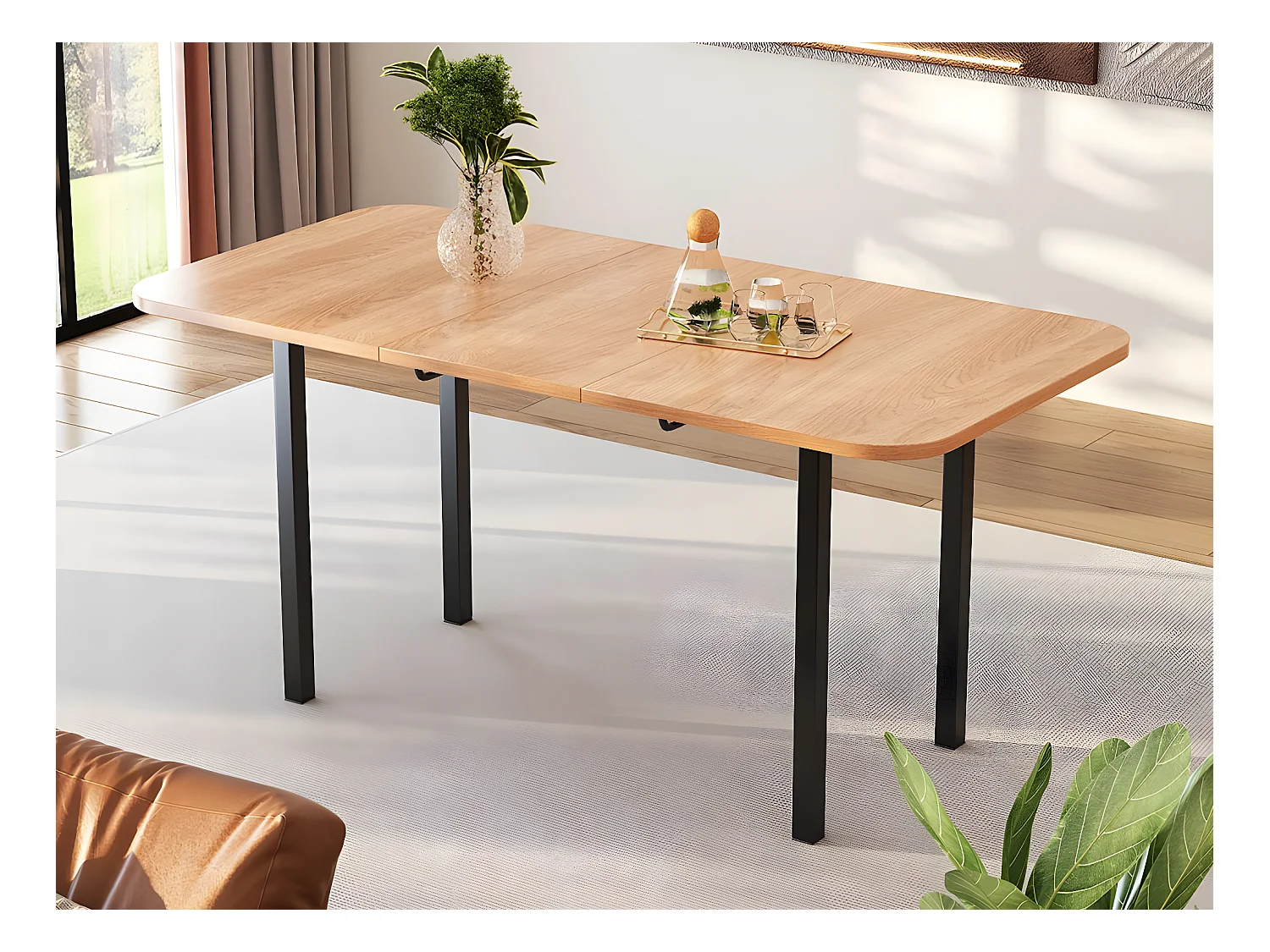 Table à manger extensible en MDF - 120/160 x 80 cm - adaptée pour 4 à 6 personnes - Naturel