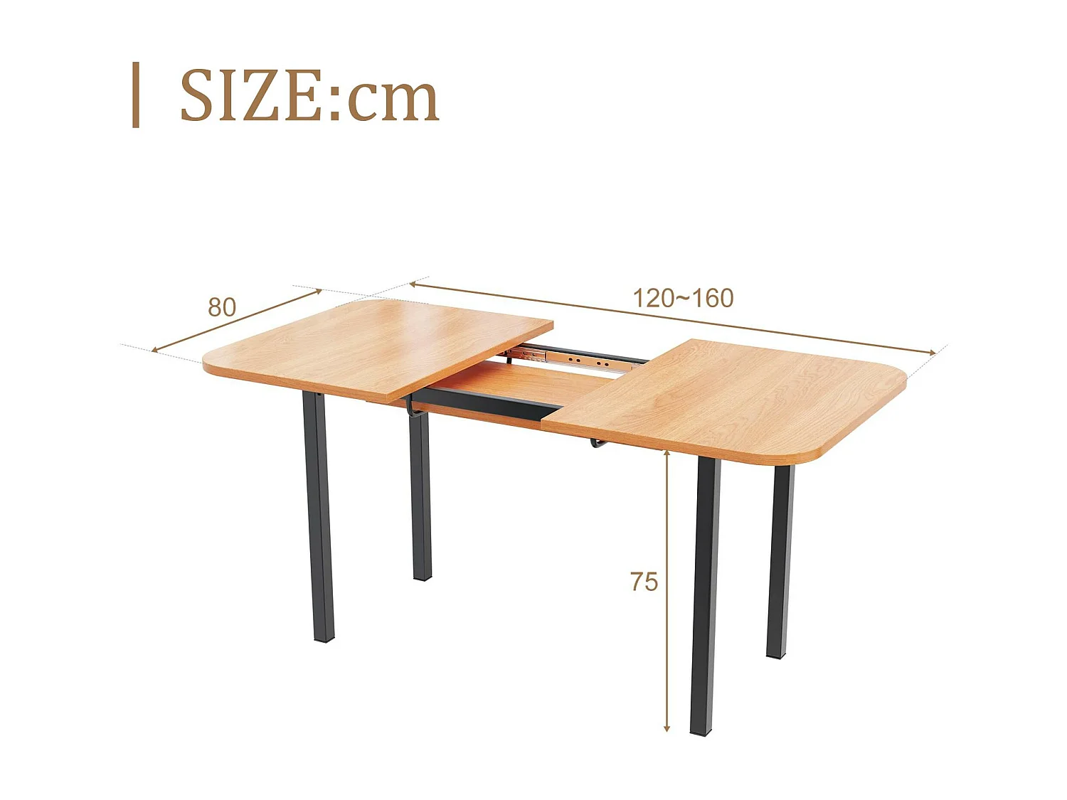 Rozkładany stół jadalny z MDF - 120/160 x 80 cm - odpowiedni dla 4 do 6 osób - Naturalny