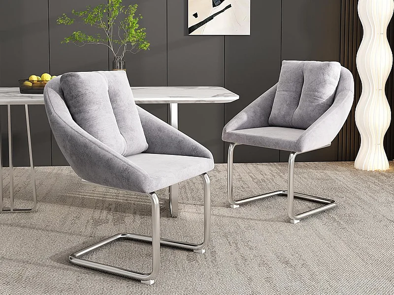 Lot de 2 Chaises en velours - structure en métal - Gris