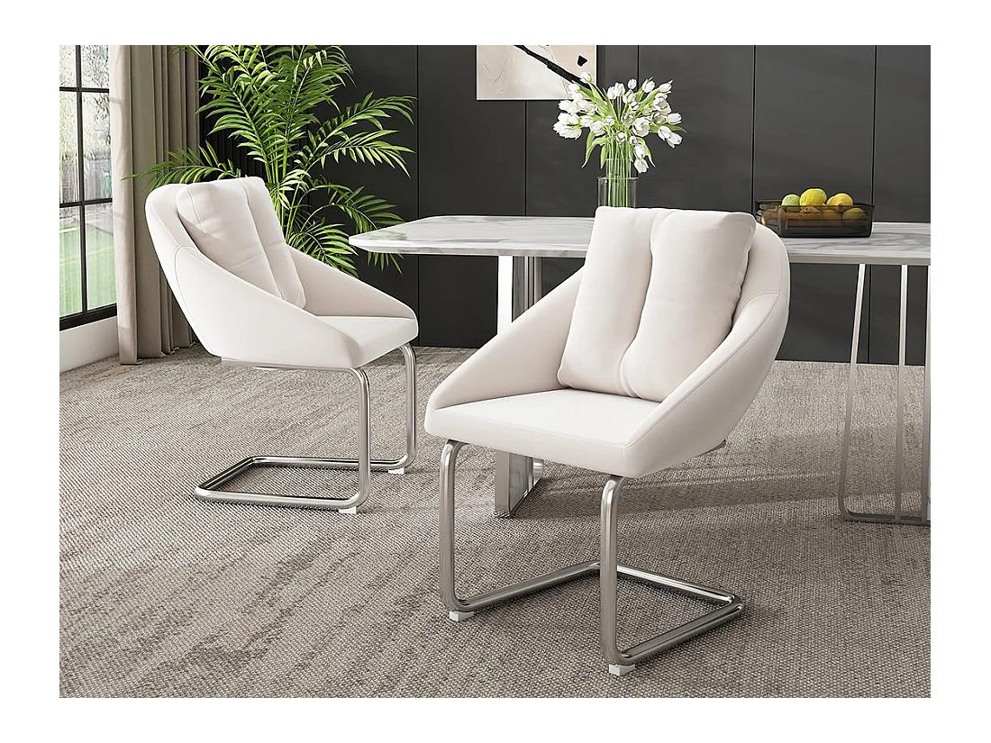 Lot de 2 Chaises en velours - structure en métal - Beige