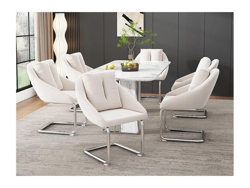 Lot de 6 Chaises en velours - structure en métal - Beige