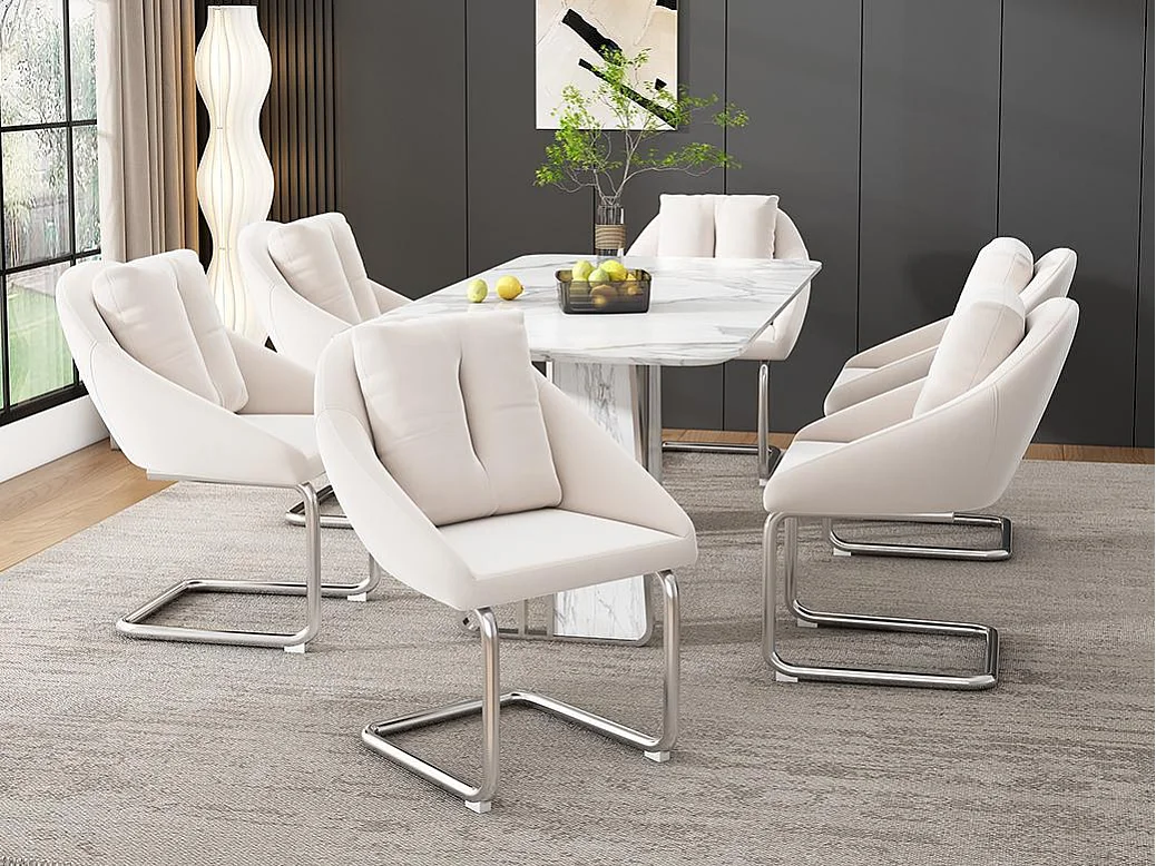 Lot de 6 Chaises en velours - structure en métal - Beige