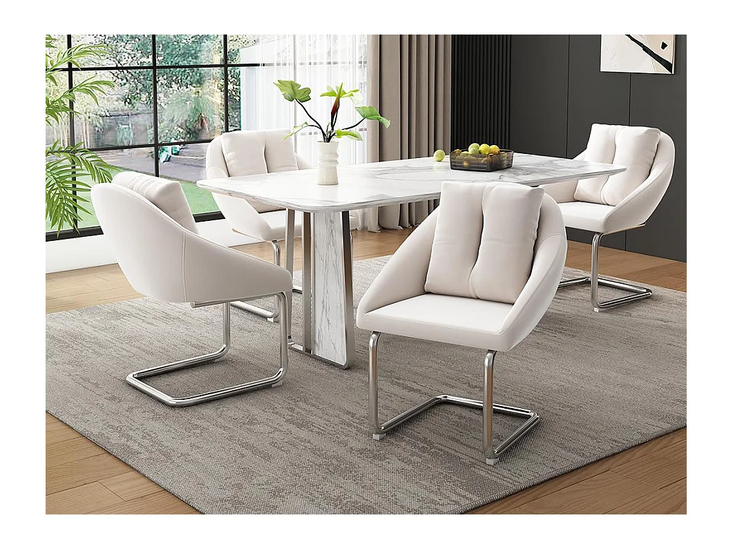 Lot de 4 Chaises en velours - structure en métal - Beige