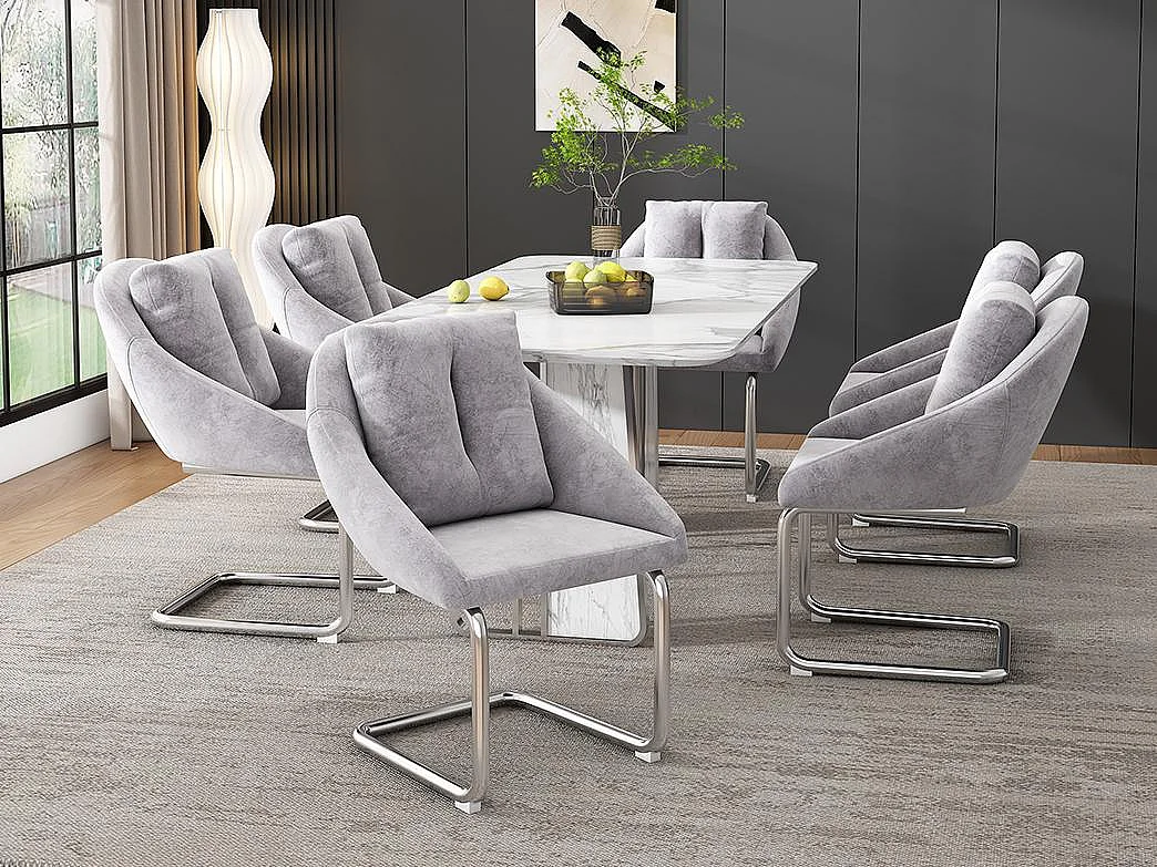 Lot de 6 Chaises en velours - structure en métal - Gris