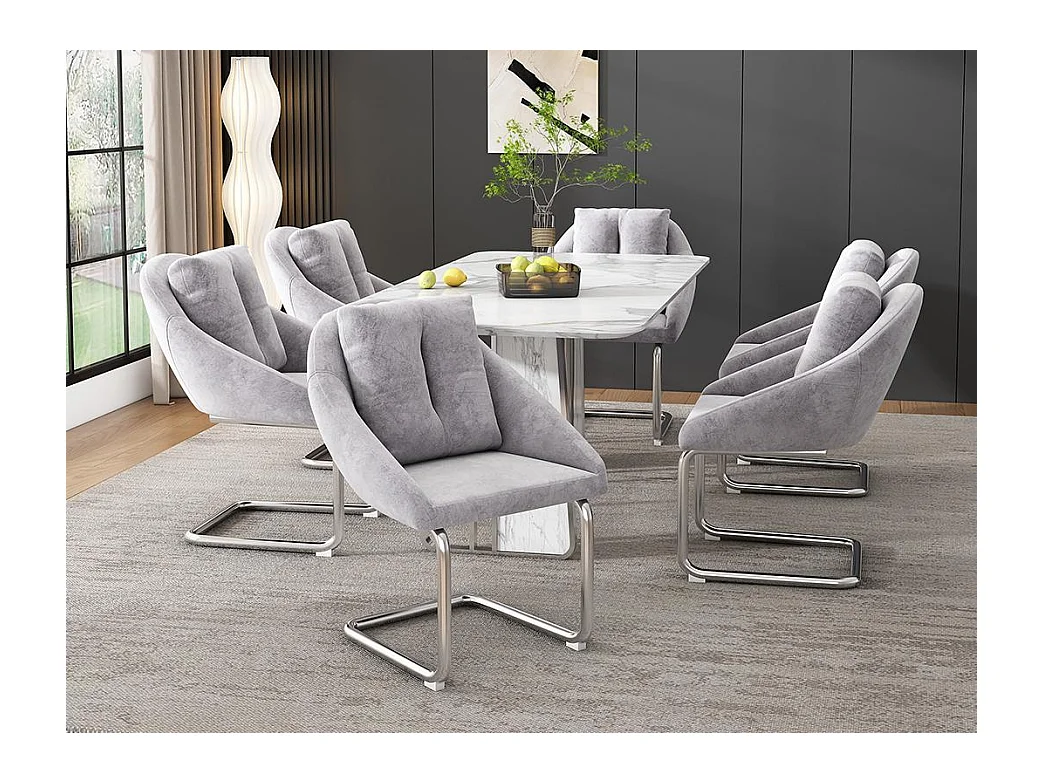 Lot de 6 Chaises en velours - structure en métal - Gris