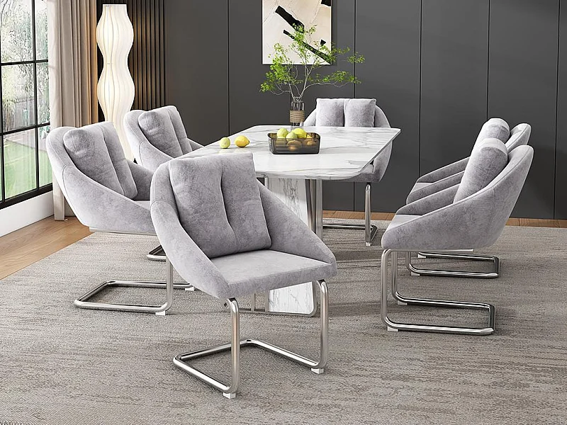 Lot de 6 Chaises en velours - structure en métal - Gris