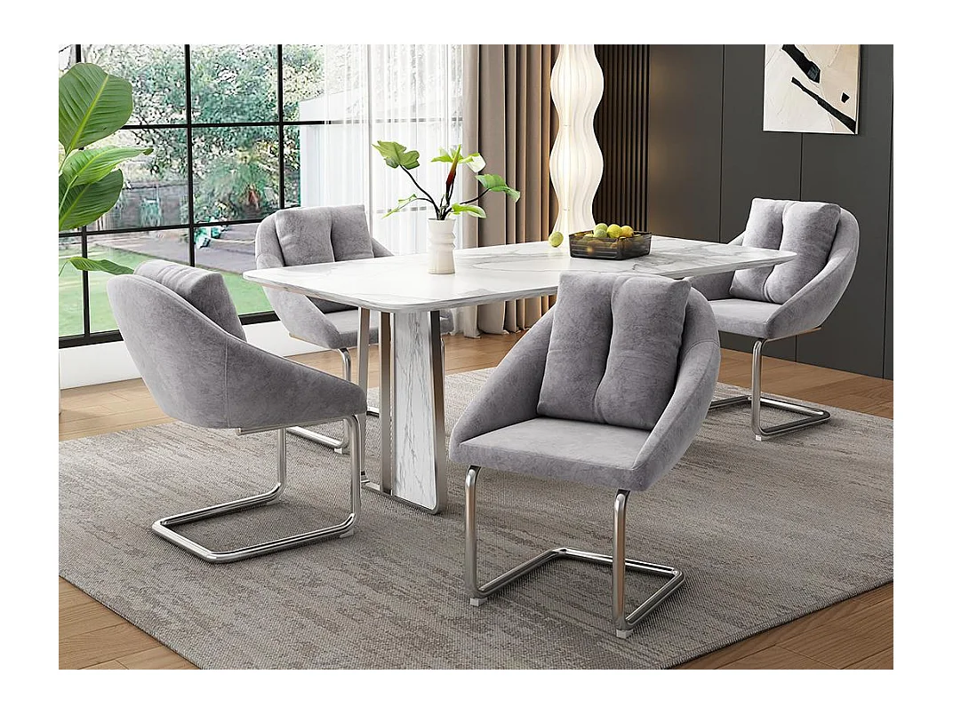 Lot de 4 Chaises en velours - structure en métal - Gris