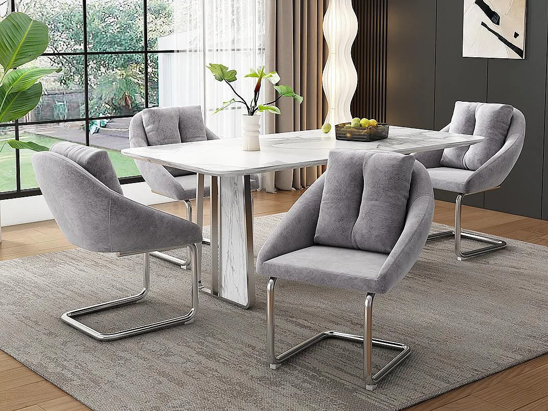 Lot de 4 Chaises en velours - structure en métal - Gris