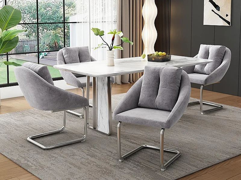 Lot de 4 Chaises en velours - structure en métal - Gris