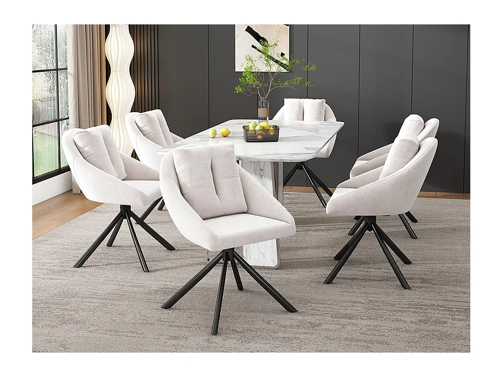 Lot de 6 Chaises pivotantes en velours - structure en métal - Beige