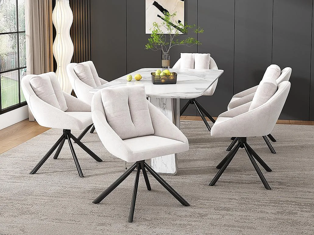 Lot de 6 Chaises pivotantes en velours - structure en métal - Beige