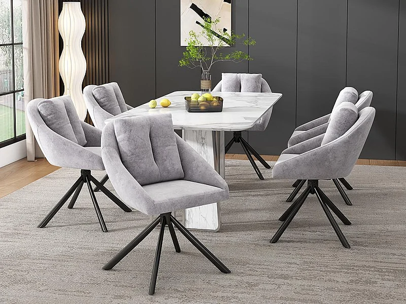 Set van 6 Fluwelen draaistoelen - metalen structuur - Grijs