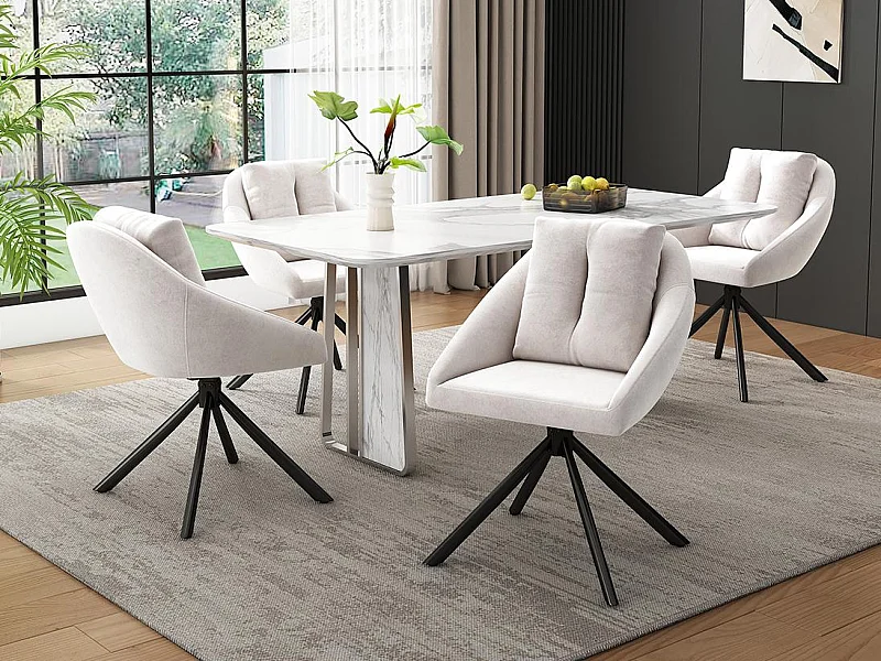 Set mit 4 Drehstühlen aus Samt – Metallstruktur – Beige