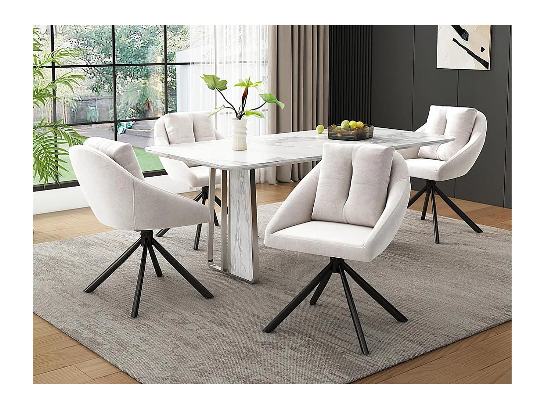 Lot de 4 Chaises pivotantes en velours - structure en métal - Beige