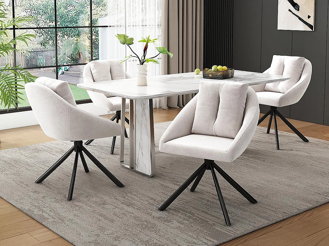 Lot de 4 Chaises pivotantes en velours - structure en métal - Beige