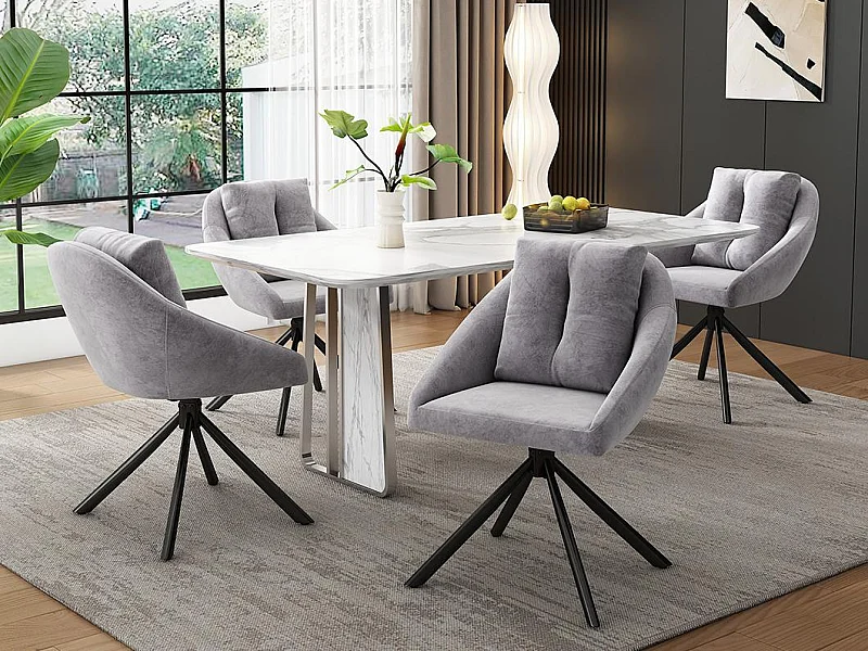 Lot de 4 Chaises pivotantes en velours - structure en métal - Gris