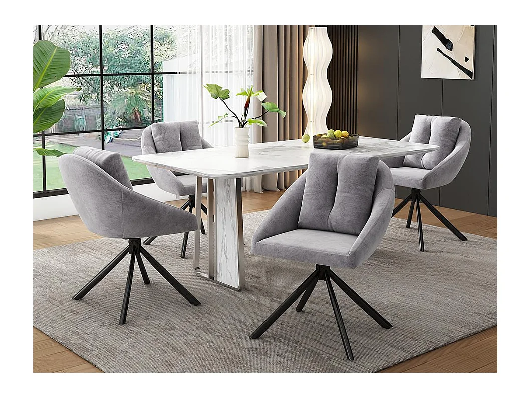 Lot de 4 Chaises pivotantes en velours - structure en métal - Gris